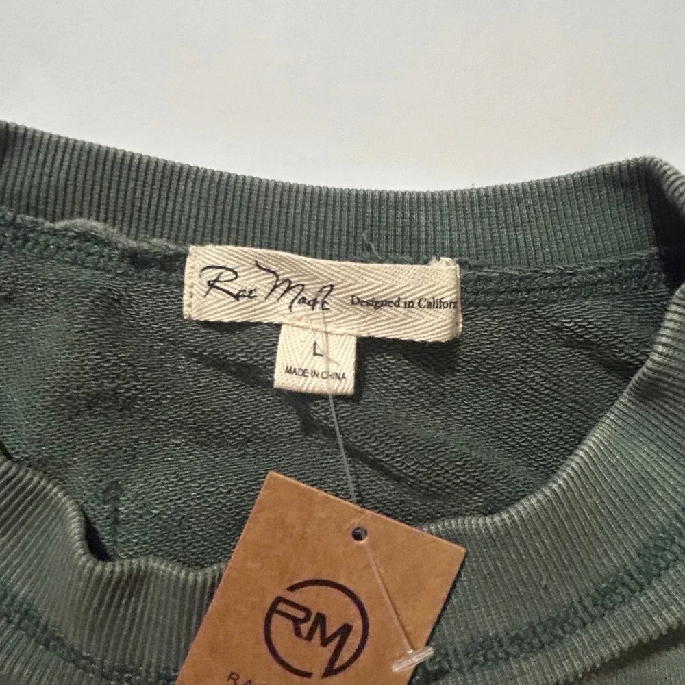 Rae Mode Olive Green Mineral Wash Pocket Sweatshirt Oversized L Casual Boho